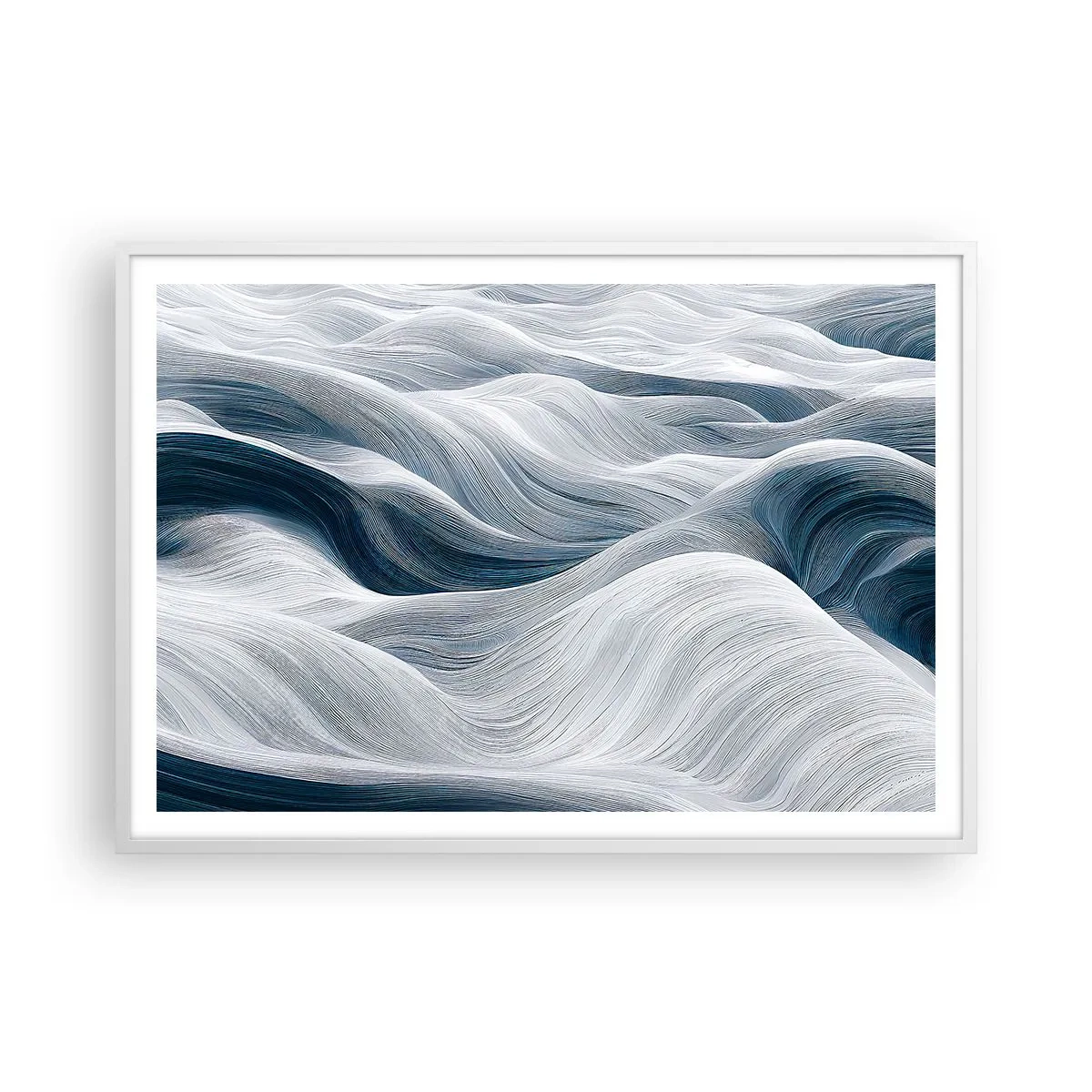 Affiche dans un cadre blanc - Poster - Vagues blanches et bleues - 100x70 cm