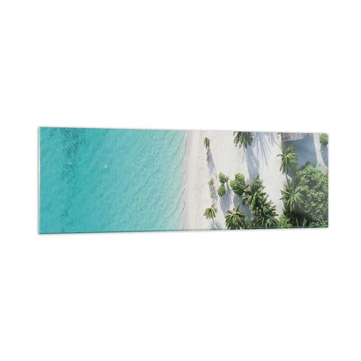 Impression sur verre - Image sur verre - Vue plongeante sur une plage tropicale avec de l'eau turquoise et des palmiers - 160x50cm - Vacances au paradis - Décoration murale moderne pour le salon et la chambre ARTTOR