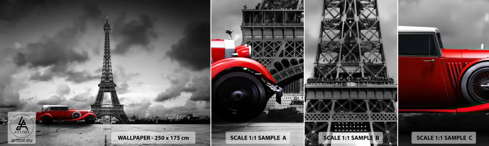 Échantillon de Papier Peint Autocollant Deluxe Sticker - Il n'y a pas si longtemps à Paris - Automobile, tour Eiffel, Paris - 100x30 cm