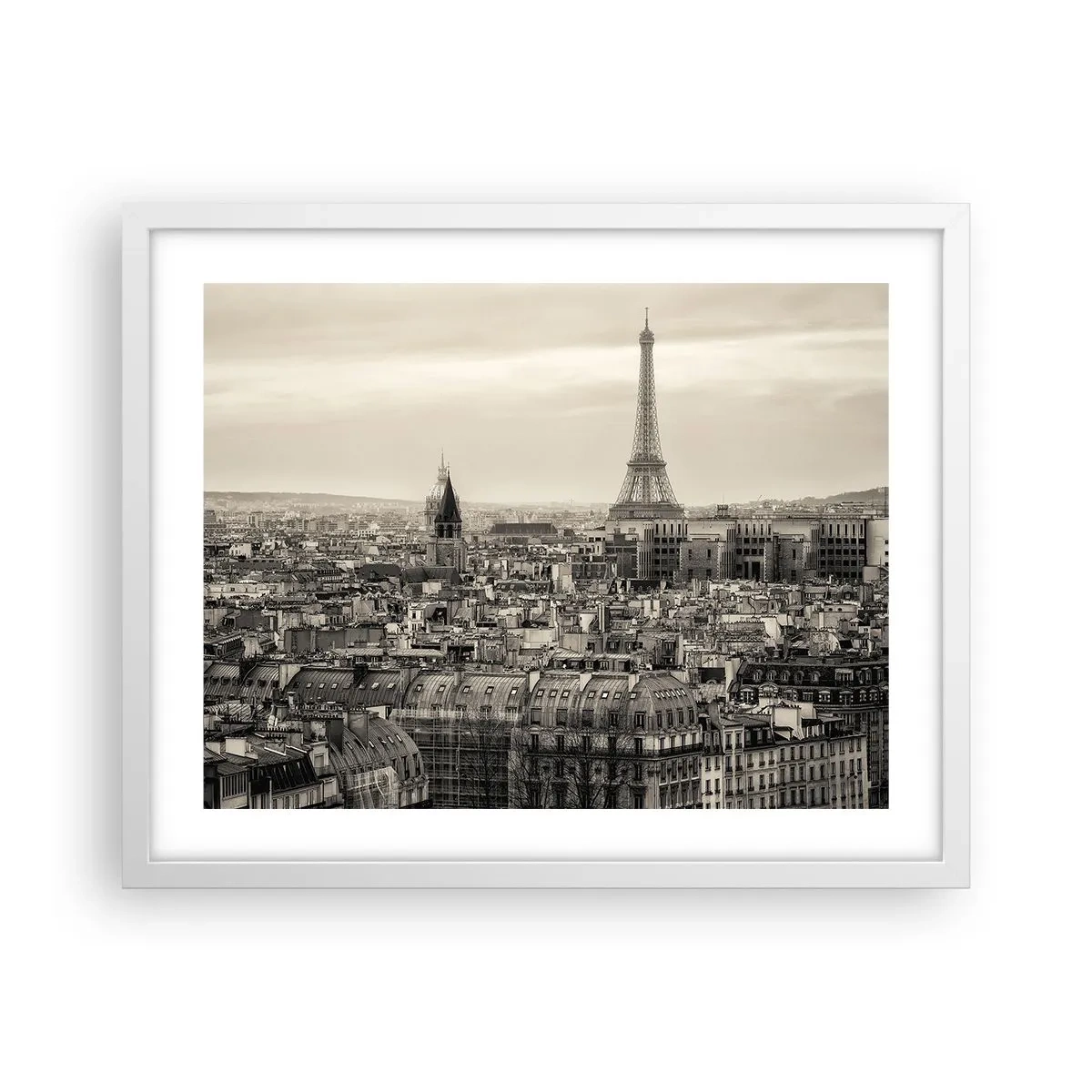 Affiche dans un cadre blanc - Poster - Sur les toits de Paris - 50x40 cm