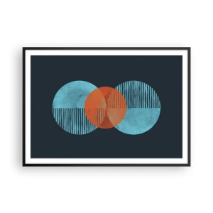 Affiche dans un cadre noir - Poster - Cercles géométriques dans les tons bleu et orange - 100x70cm - Composition symétrique - Décoration murale moderne pour le salon et la chambre ARTTOR