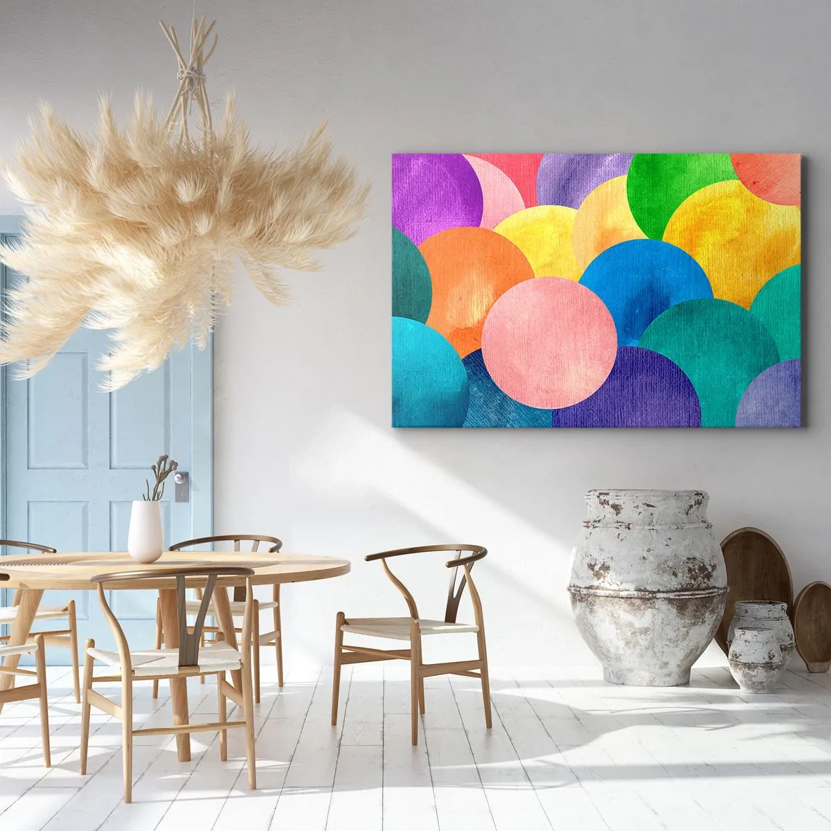 Impression sur toile - Image sur toile - Cercles colorés de style aquarelle - 120x80cm - La plénitude primitive de la vie - Décoration murale moderne pour le salon et la chambre ARTTOR