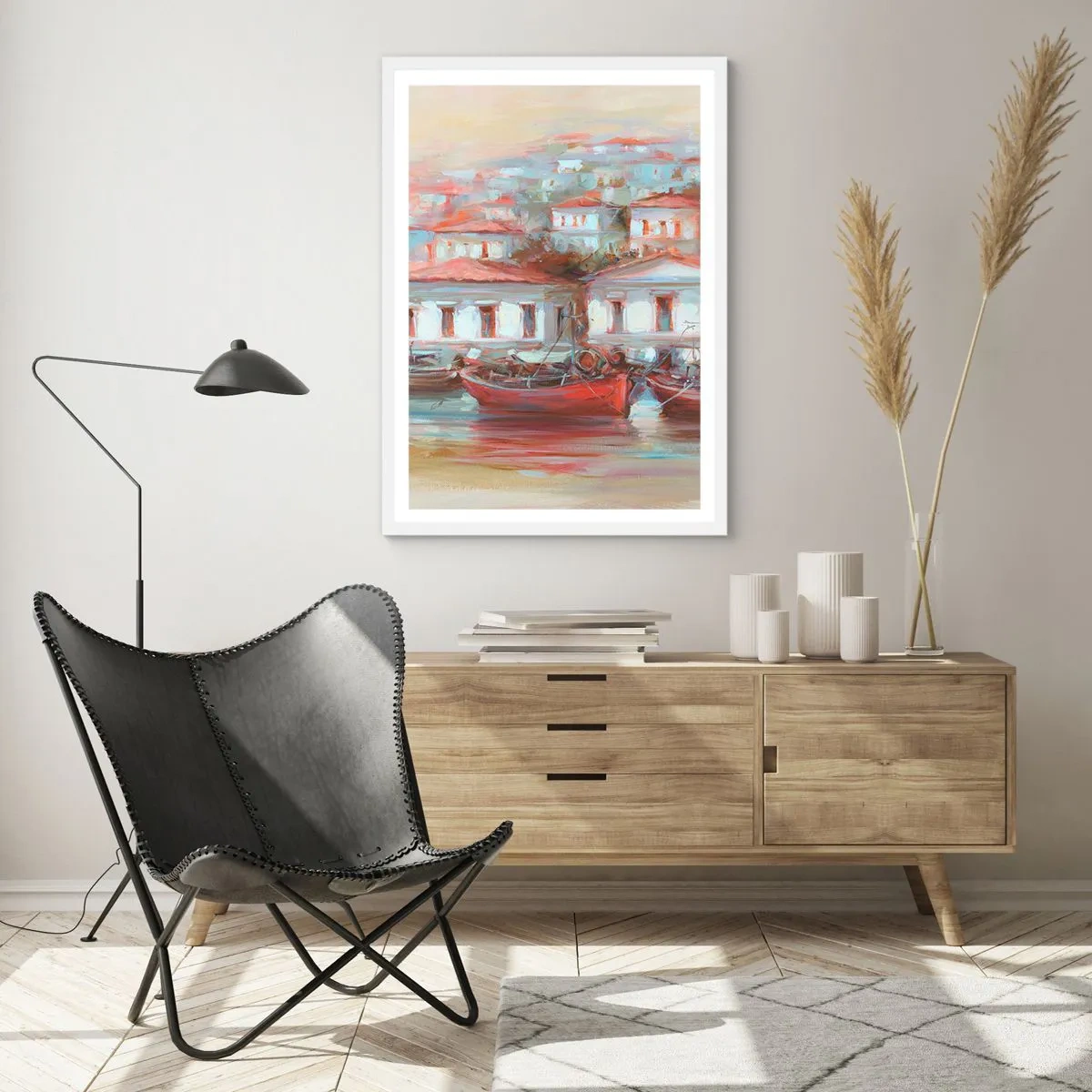 Affiche dans un cadre blanc - Poster - Petite ville heureuse - 40x50 cm