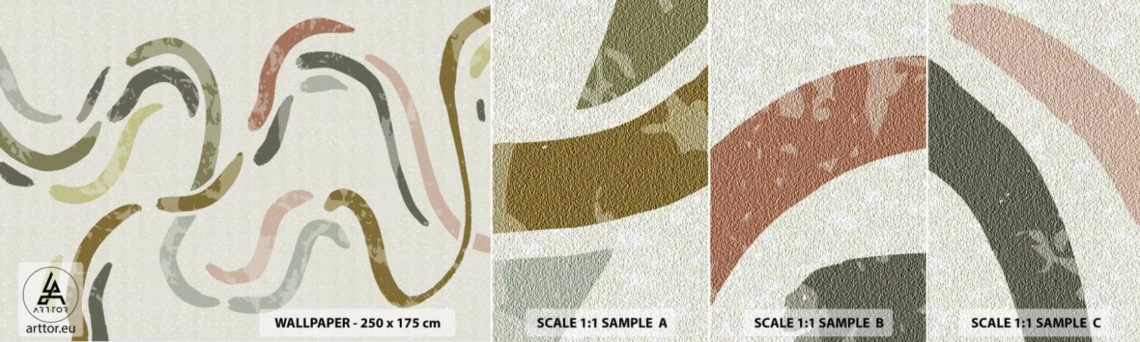 Échantillon de Papier Peint Autocollant Deluxe Sticker - Une joyeuse danse de l'abstraction - Pastel, Minimaliste, Brillant - 100x30 cm