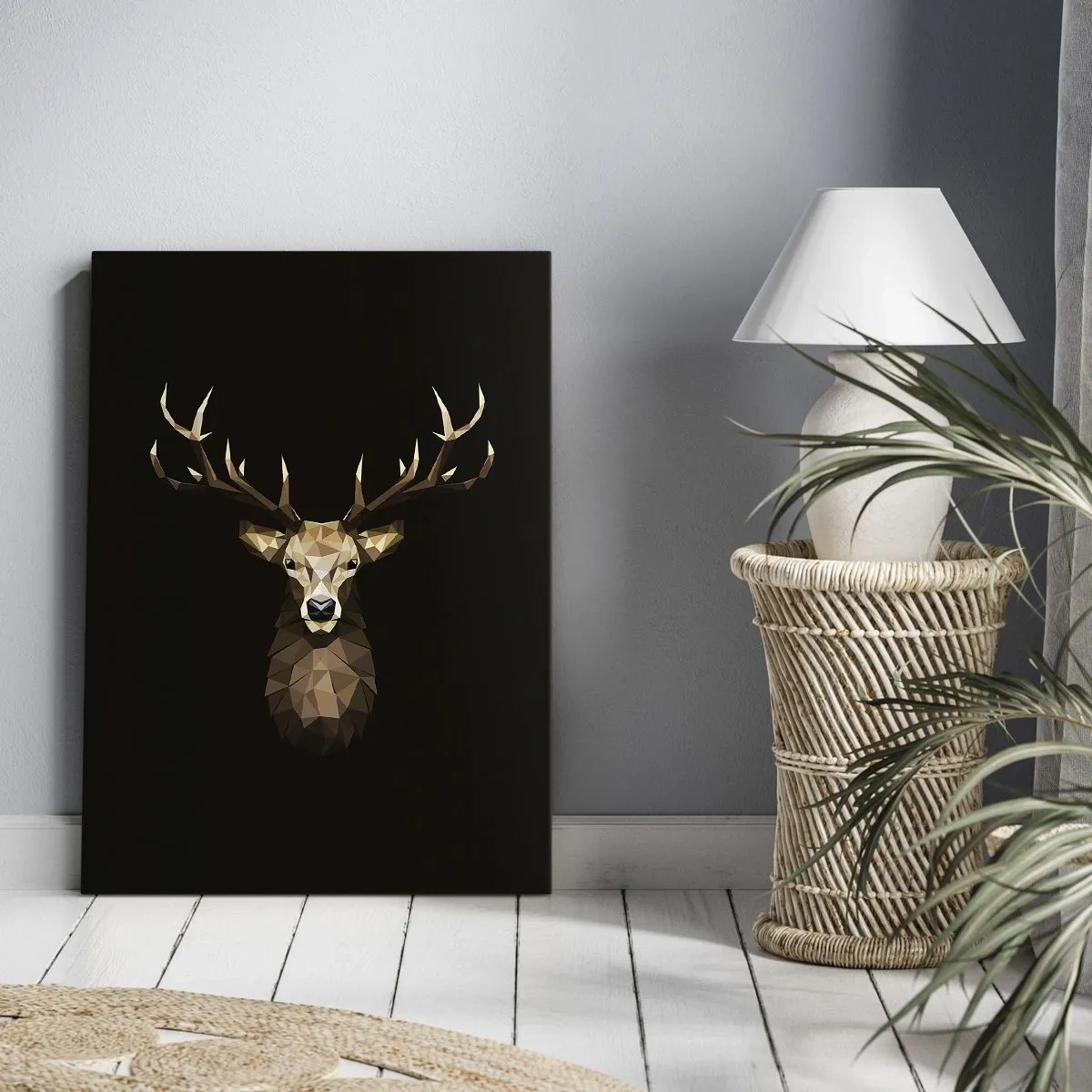 Impression sur toile - Image sur toile - Cerf polygonal géométrique sur fond noir - 80x120cm - Cerf cubique - Décoration murale moderne pour le salon et la chambre ARTTOR