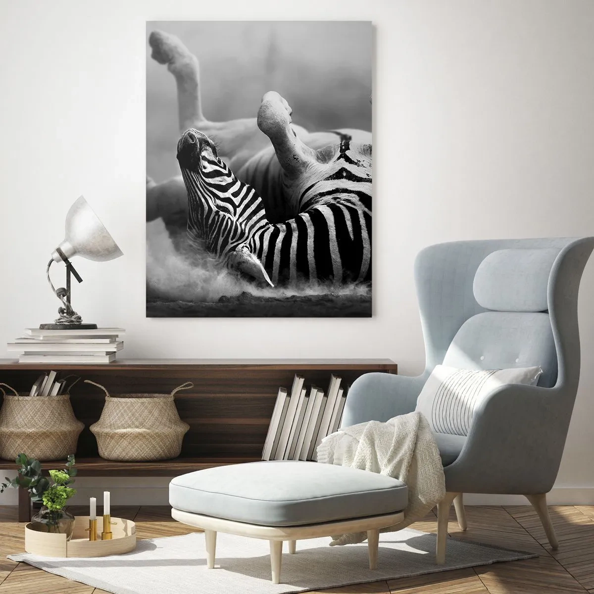Impression sur verre - Image sur verre - Un zèbre couché dans la savane africaine - 50x70cm - Pas uniquement le cheval en rirait - Décoration murale moderne pour le salon et la chambre ARTTOR