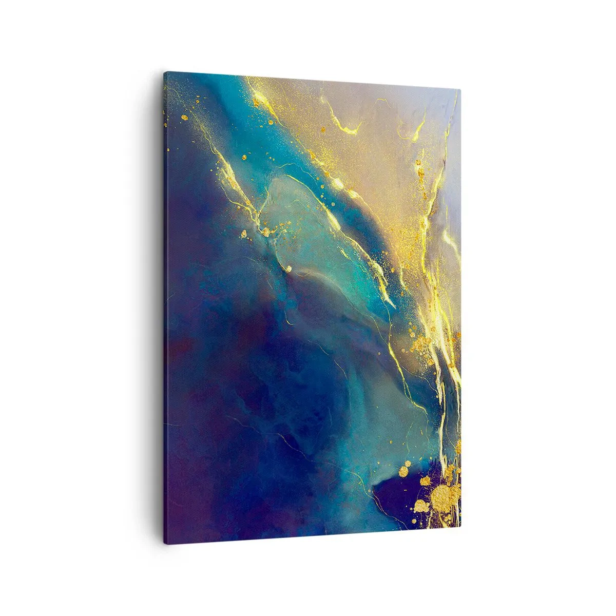 Impression sur toile - Image sur toile - Composition abstraite dans les tons bleu et or sur toile - 50x70cm - Coulée d'or - Décoration murale moderne pour le salon et la chambre ARTTOR