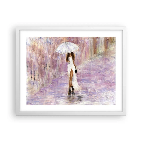 Affiche dans un cadre blanc - Poster - Sous la pluie lilas - 50x40 cm