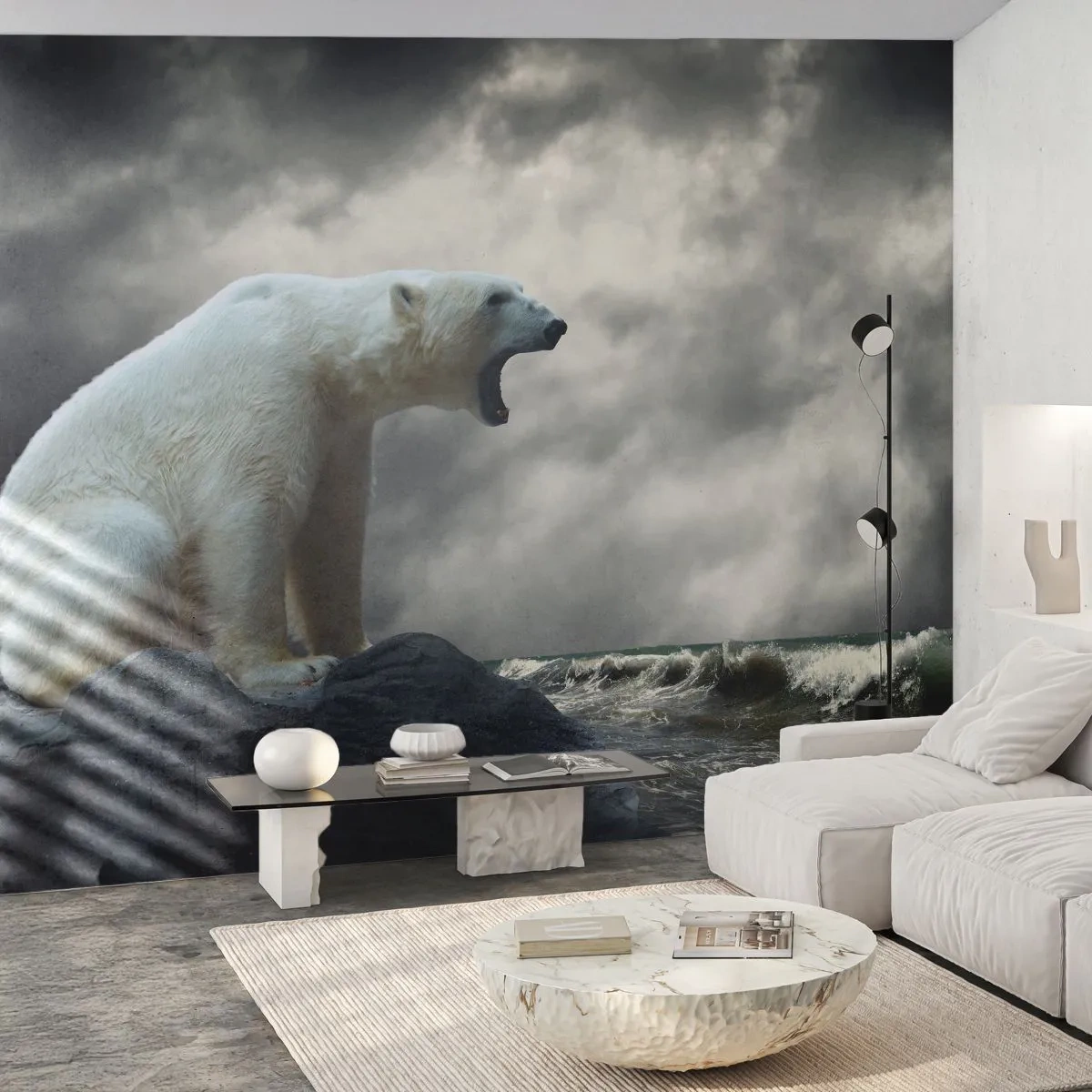 Papier Peint Photo Standard Eco - Roi solitaire de l'Arctique - Animaux, Ours polaire, Océan - 350x256 cm