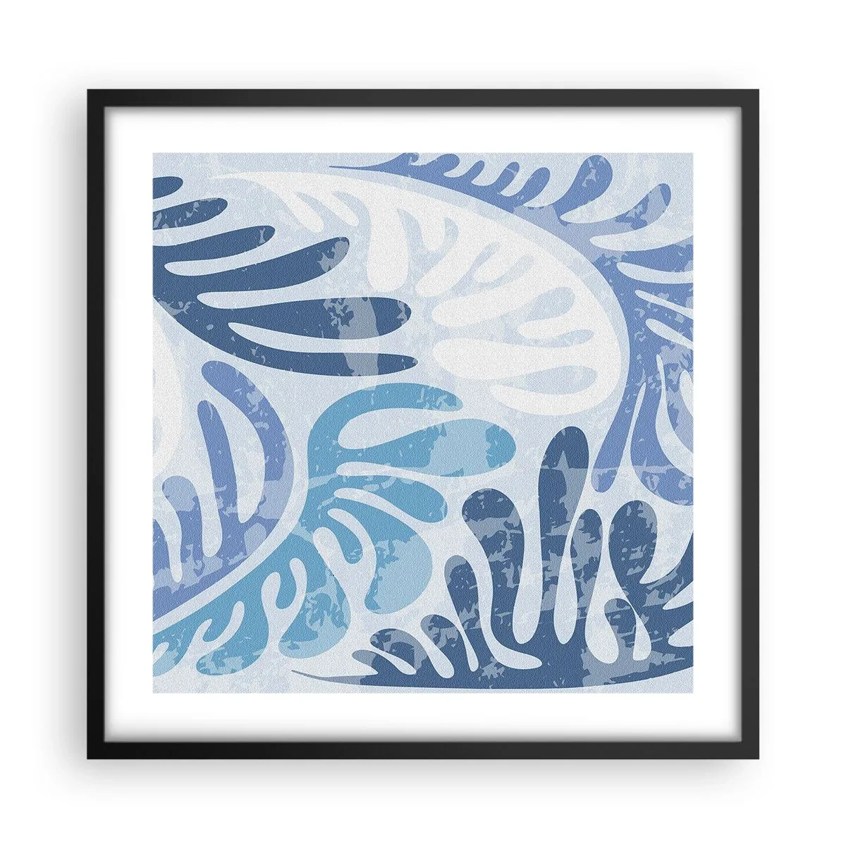 Affiche dans un cadre noir - Poster - Fougères bleues - 50x50 cm
