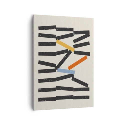 Impression sur toile - Image sur toile - Composition abstraite avec des rectangles colorés et noirs - 50x70cm - Dominos – composition - Décoration murale moderne pour le salon et la chambre ARTTOR
