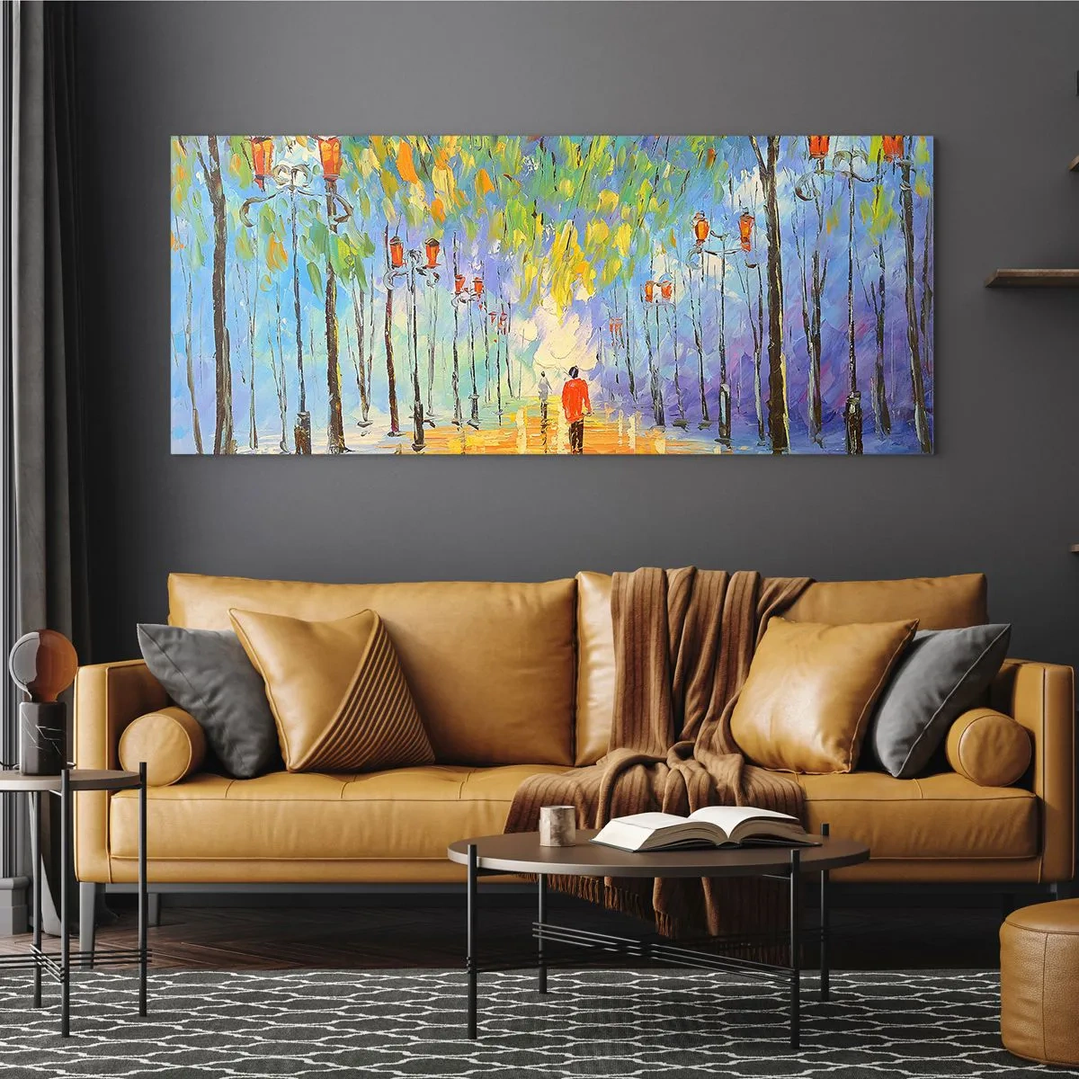 Impression sur verre - Image sur verre - Une promenade pittoresque parmi les lanternes par une nuit pluvieuse - 120x50cm - Chant nocturne de la pluie - Décoration murale moderne pour le salon et la chambre ARTTOR