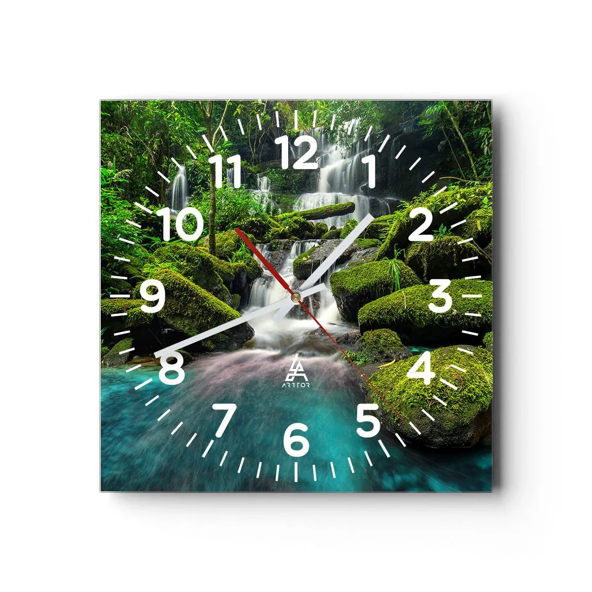 Horloge murale - Pendule murale - Turquoise, saphirs et argent liquide - 40x40 cm