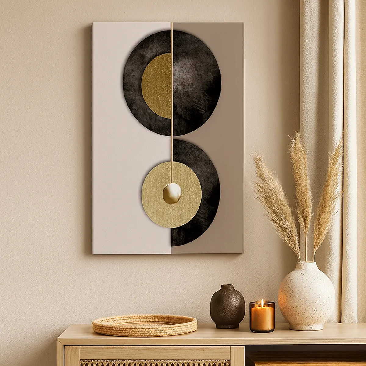 Impression sur toile - Image sur toile - Cercles abstraits dans des tons d'or et de marron - 50x70cm - Variations autour du cercle - Décoration murale moderne pour le salon et la chambre ARTTOR