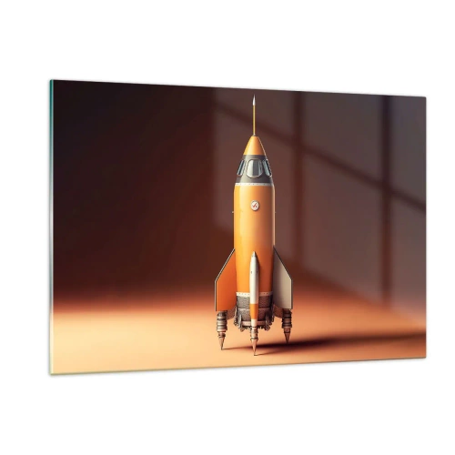 Impression sur verre - Image sur verre - Une fusée orange sur un fond de lumière douce - 120x80cm - Ça commence par un rêve - Décoration murale moderne pour le salon et la chambre ARTTOR