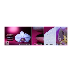 Échantillon de Papier Peint Premium Canvas - Une étude de fraîcheur en violet - Fleurs, Spa, Des pierres - 100x30 cm
