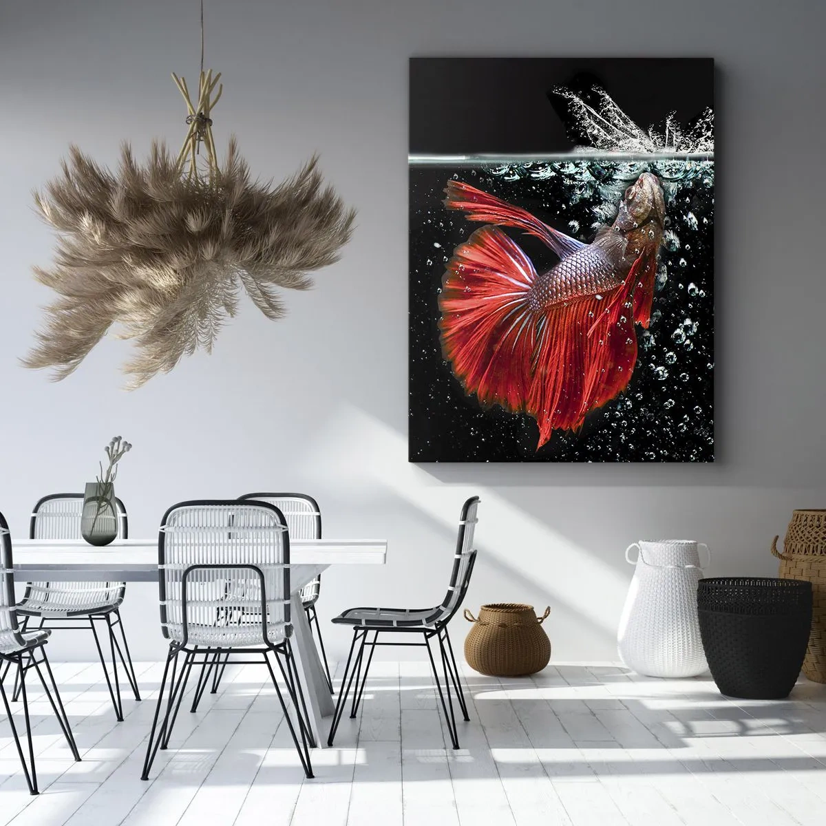 Impression sur toile - Image sur toile - Un magnifique betta dans l'eau sur un fond sombre - 80x120cm - Vous avez trois vœux - Décoration murale moderne pour le salon et la chambre ARTTOR