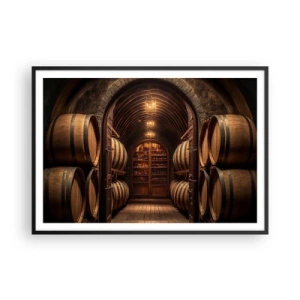 Affiche dans un cadre noir - Poster - Cave à vin avec tonneaux en bois et étagères à vin - 100x70cm - Cave climatisée - Décoration murale moderne pour le salon et la chambre ARTTOR