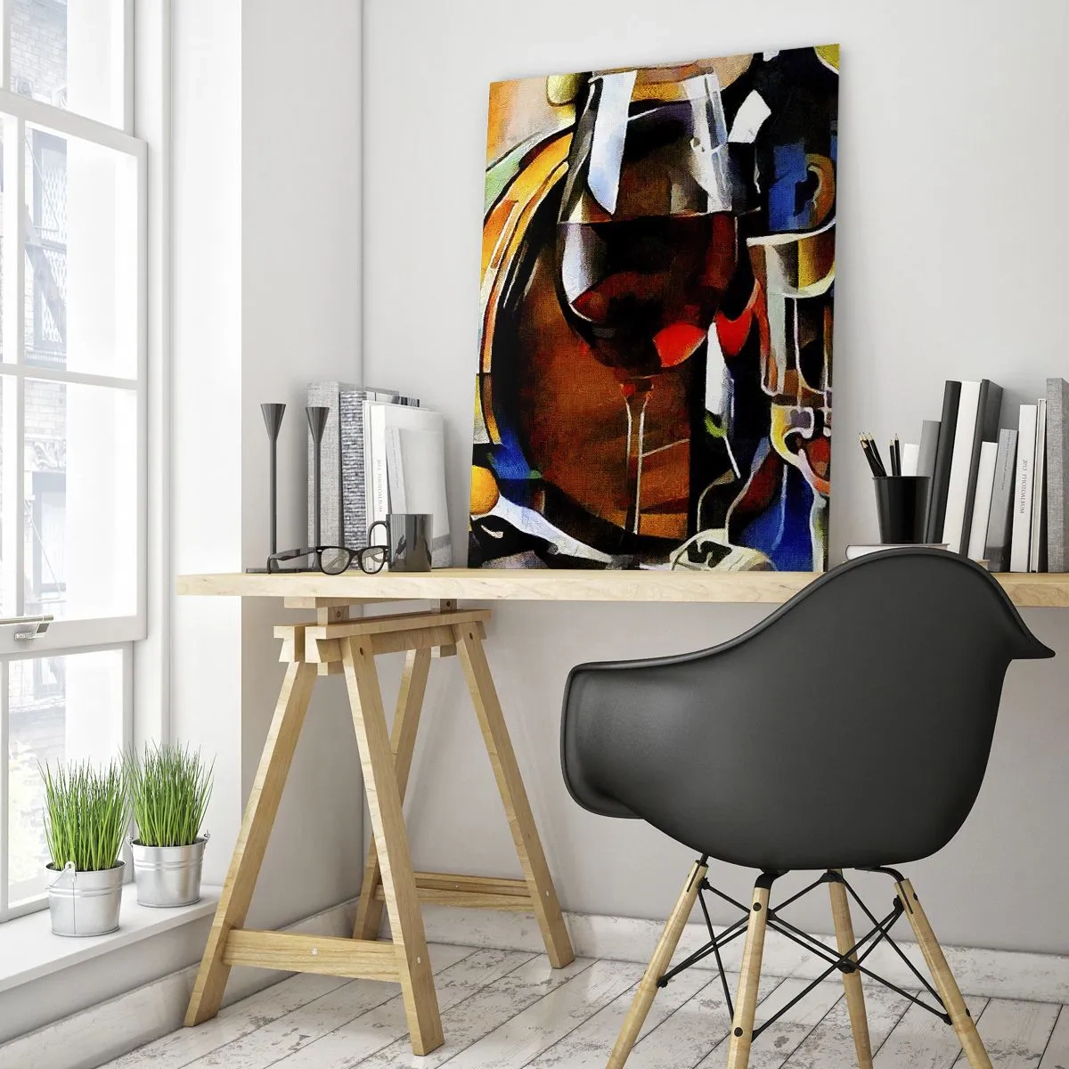 Impression sur verre - Image sur verre - Composition abstraite avec verres de vin et instruments - 50x70cm - Et le monde prend des couleurs - Décoration murale moderne pour le salon et la chambre ARTTOR