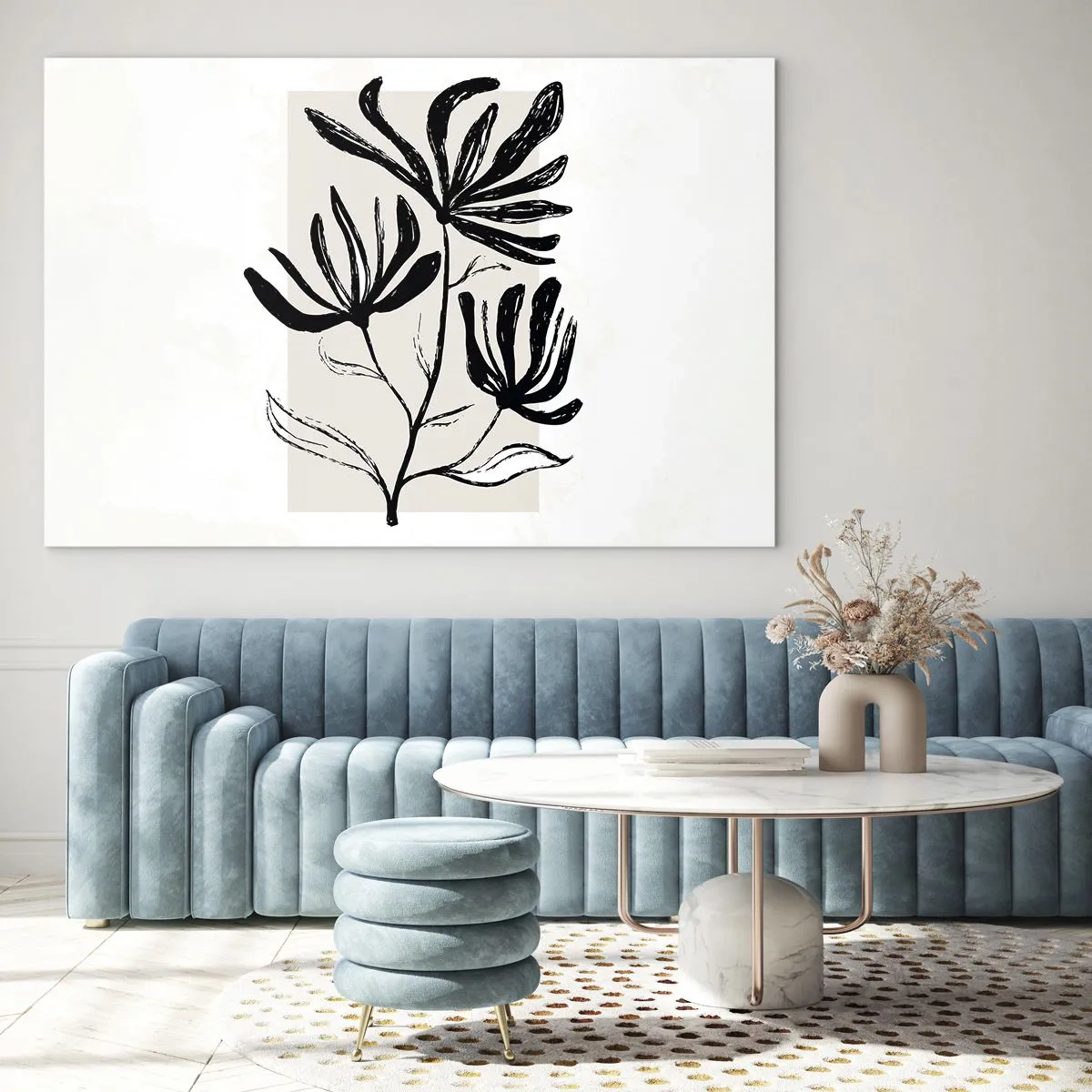Impression sur verre - Image sur verre - Croquis noir d'une plante sur fond clair - 120x80cm - Esquisse pour l'herbier - Décoration murale moderne pour le salon et la chambre ARTTOR