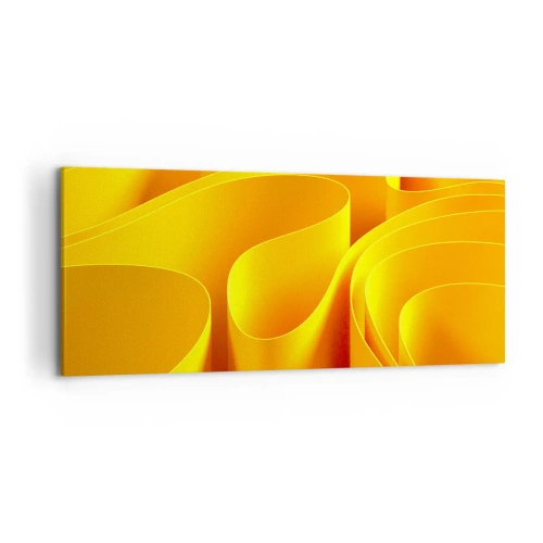 Impression sur toile - Image sur toile - Vagues abstraites jaunes ressemblant à des rayons de soleil - 120x50cm - Comme les vagues du soleil - Décoration murale moderne pour le salon et la chambre ARTTOR