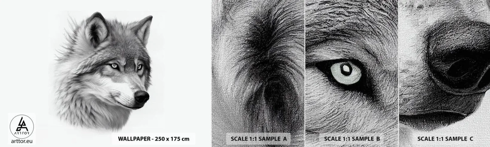 Échantillon de Papier Peint Premium Canvas - Alpha – sans aucun doute - Loup, Animal, scandinave - 100x30 cm