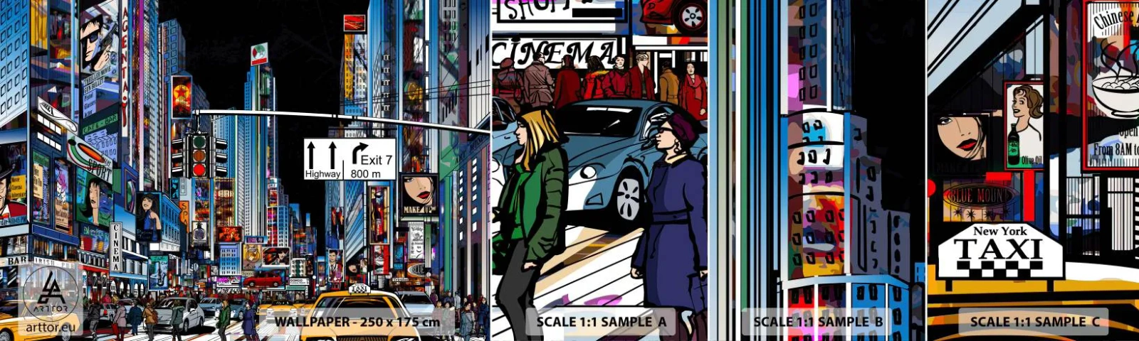 Échantillon De Papier Peint Standard Eco - Grande nuit de bande dessinée - Ville, Architecture, New York - 100x30 cm