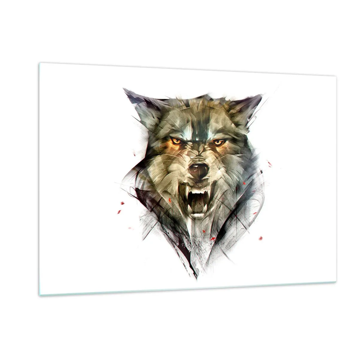 Impression sur verre - Image sur verre - Un graphique d'un loup menaçant avec une bouche ouverte et un regard intense - 120x80cm - Pas un pas ! - Décoration murale moderne pour le salon et la chambre ARTTOR