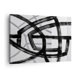 Impression sur toile - Image sur toile - Lignes abstraites noires et blanches se croisant sur un fond clair - 70x50cm - Profondeur du bâtiment - Décoration murale moderne pour le salon et la chambre ARTTOR