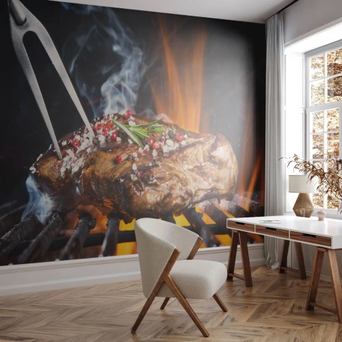 Papier Peint Photo Premium Sand - Juteux et parfumé - La gastronomie, steak, Gril - 150x105 cm