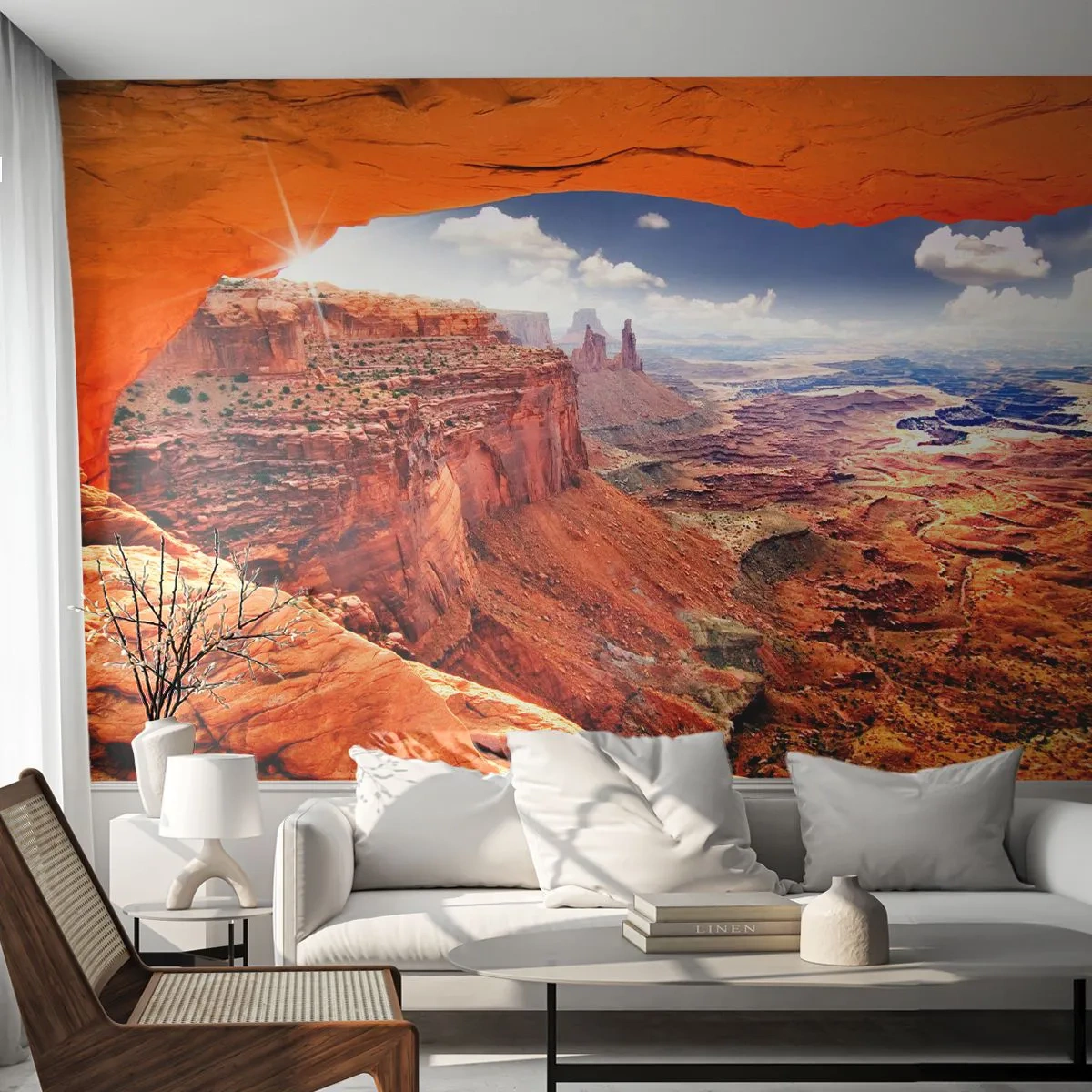 Papier Peint Photo Premium Sand - Vue pittoresque du canyon à travers une arche rocheuse naturelle - 100x70cm - Sculpté par la nature elle-même - Décoration murale moderne pour le salon et la chambre ARTTOR