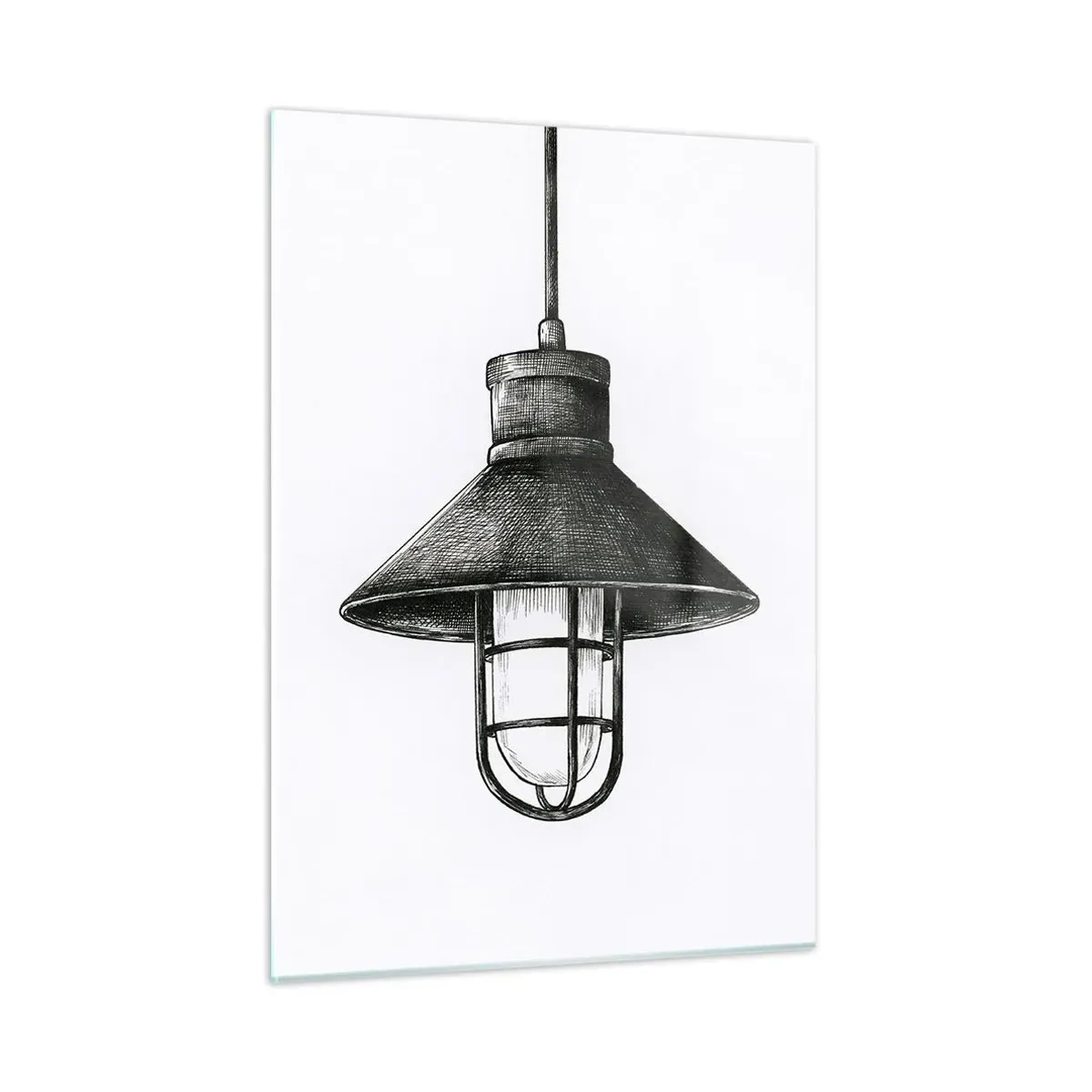 Impression sur verre - Image sur verre - Lampe à suspension noire de style industriel - 50x70cm - Comme il y a des années… - Décoration murale moderne pour le salon et la chambre ARTTOR