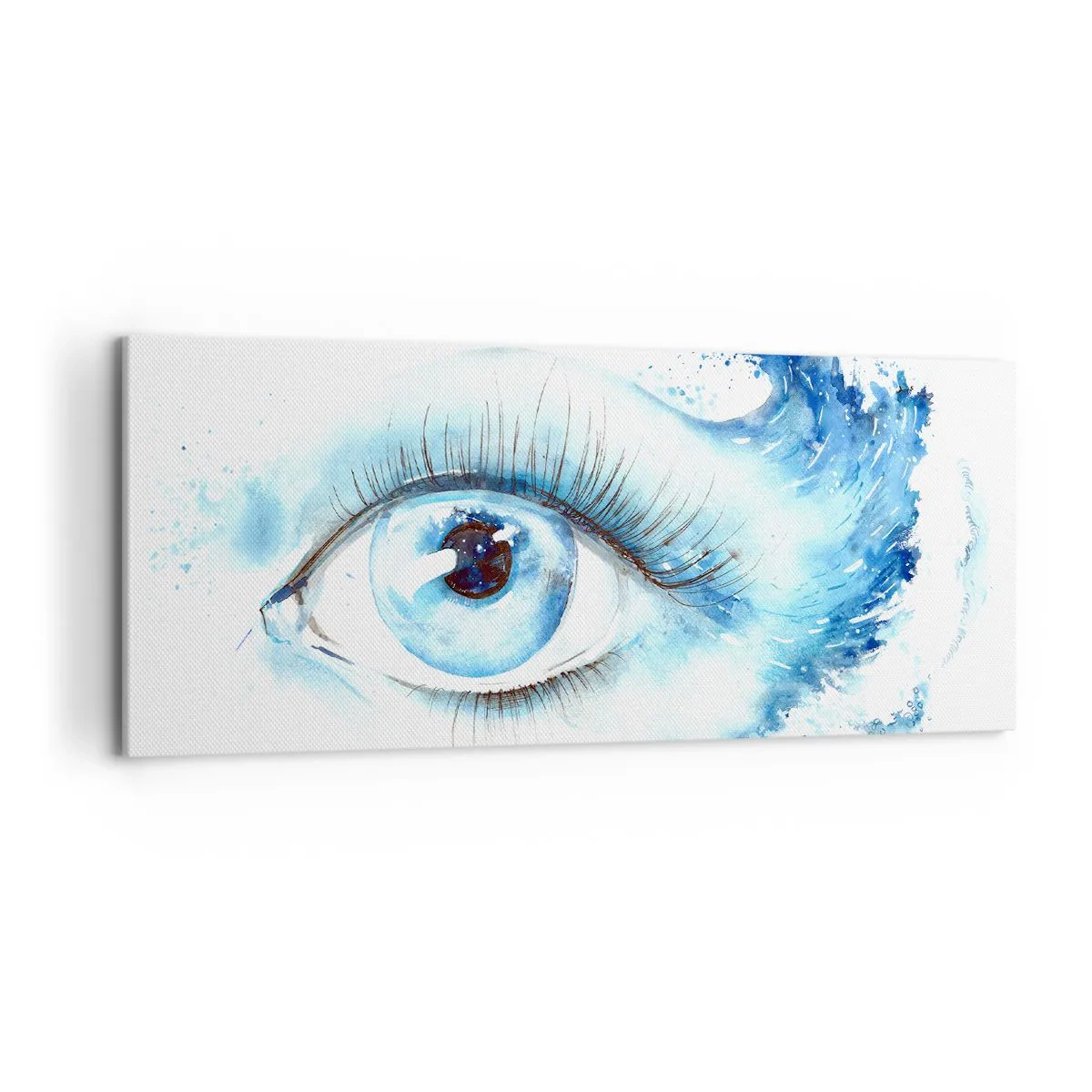 Impression sur toile - Image sur toile - Aquarelle artistique d'un œil avec une vague dynamique - 120x50cm - Plongez-vous dans le bleu du regard - Décoration murale moderne pour le salon et la chambre ARTTOR