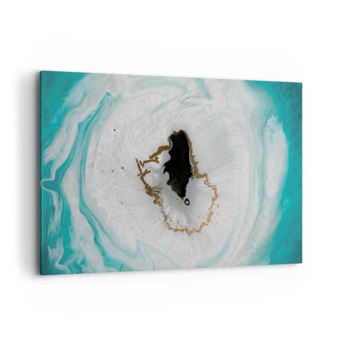 Impression sur toile - Image sur toile - Motif de géode abstrait dans des tons de turquoise, blanc et or - 120x80cm - Pénétrer à l'intérieur - Décoration murale moderne pour le salon et la chambre ARTTOR