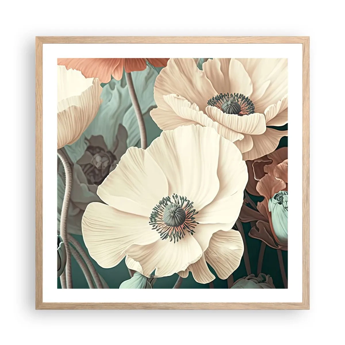 Affiche dans un chêne clair - Poster - Le murmure des coquelicots - 60x60 cm