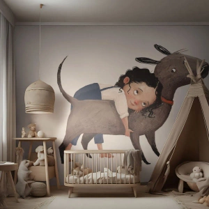 Papier Peint Photo Premium Canvas - Les meilleurs amis - Pour les enfants, Chien, Fille - 300x210 cm