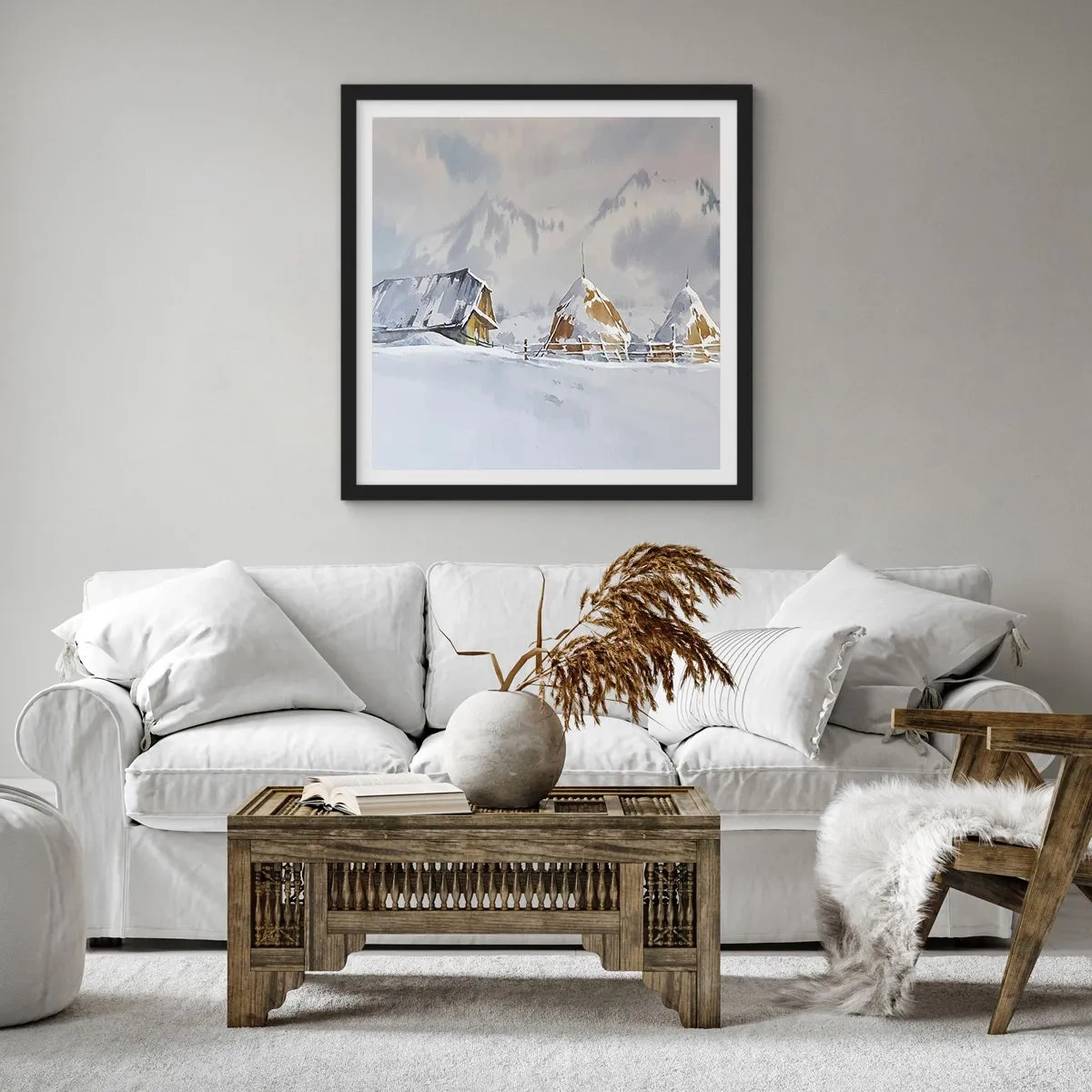 Affiche dans un cadre noir - Poster - Dans une vallée enneigée - 50x50 cm