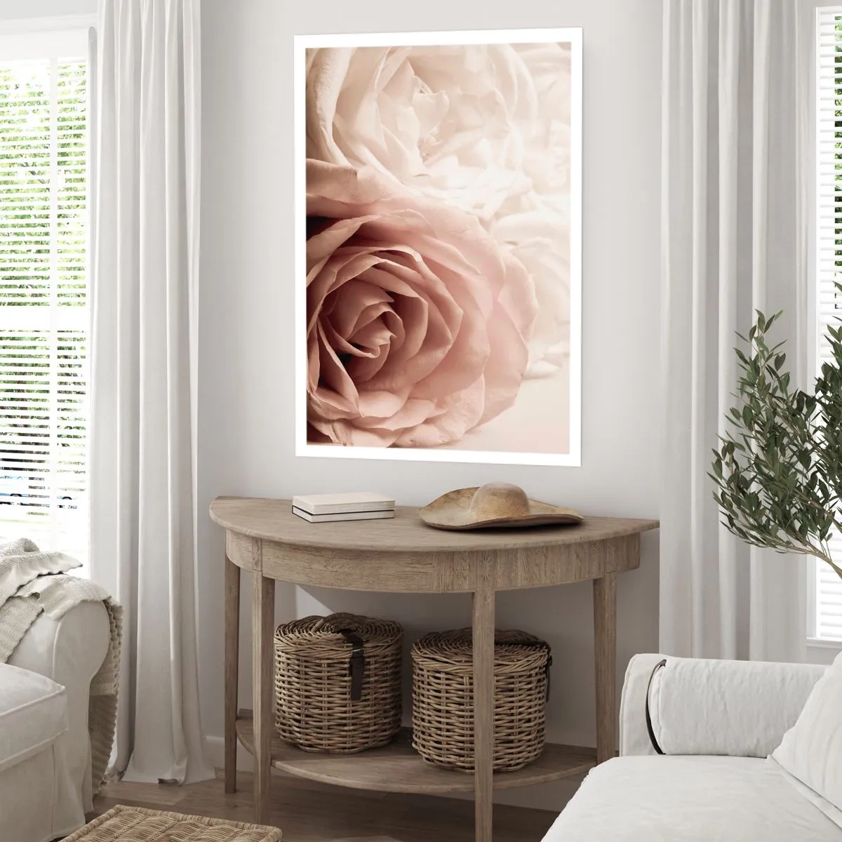 Affiche - Poster - Gros plan de délicates roses crème - 50x70cm - Au coeur d'ue la rose - Décoration murale moderne pour le salon et la chambre ARTTOR