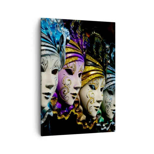 Impression sur toile - Image sur toile - Masques vénitiens de différentes couleurs avec des motifs décoratifs - 50x70cm - Mystère en or et argent - Décoration murale moderne pour le salon et la chambre ARTTOR