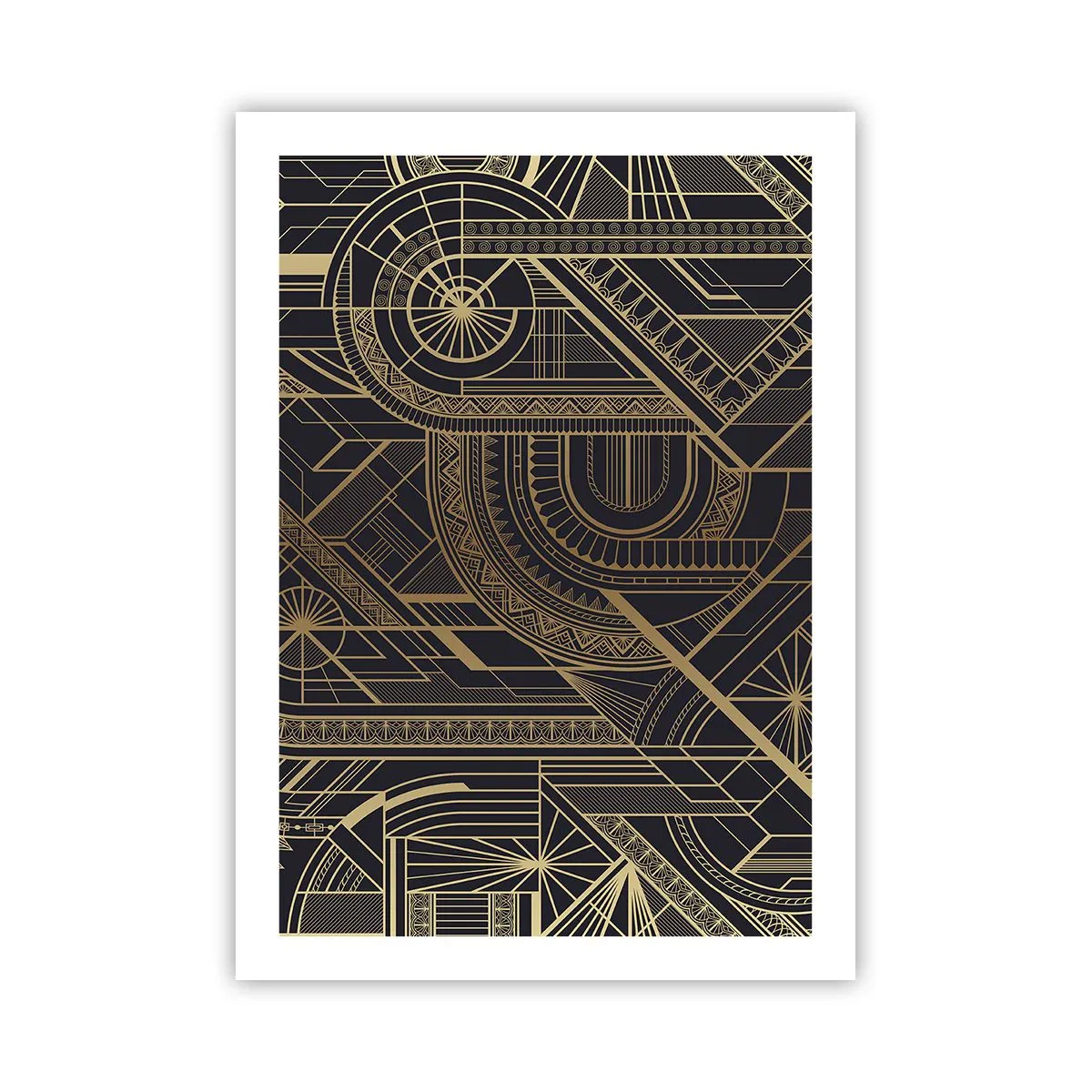 Affiche - Poster - Motif géométrique dans des tons dorés sur fond noir - 50x70cm - Concept, idée, plan - Décoration murale moderne pour le salon et la chambre ARTTOR