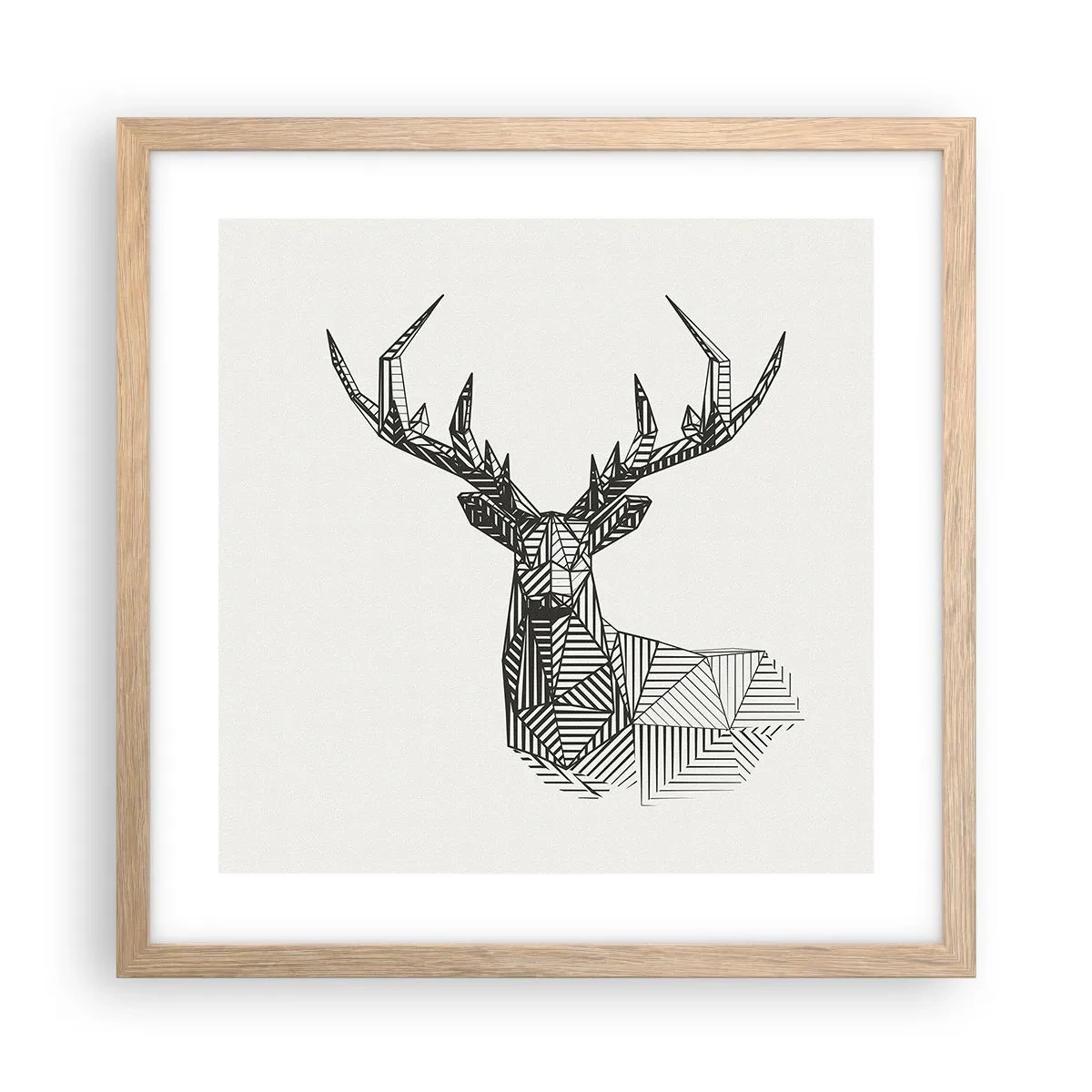 Affiche dans un chêne clair - Poster - Cerf dans un style cubique - 40x40 cm