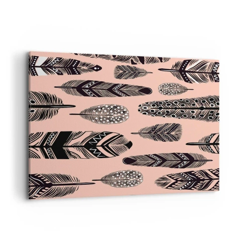 Impression sur toile - Image sur toile - Plumes décoratives sur fond clair - 120x80cm - Collection indienne - Décoration murale moderne pour le salon et la chambre ARTTOR