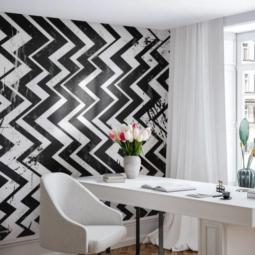 Papier peint sur mesure Premium Sand - Zig-blanc, zag-noir - Abstraction, Morceau, Noir et blanc