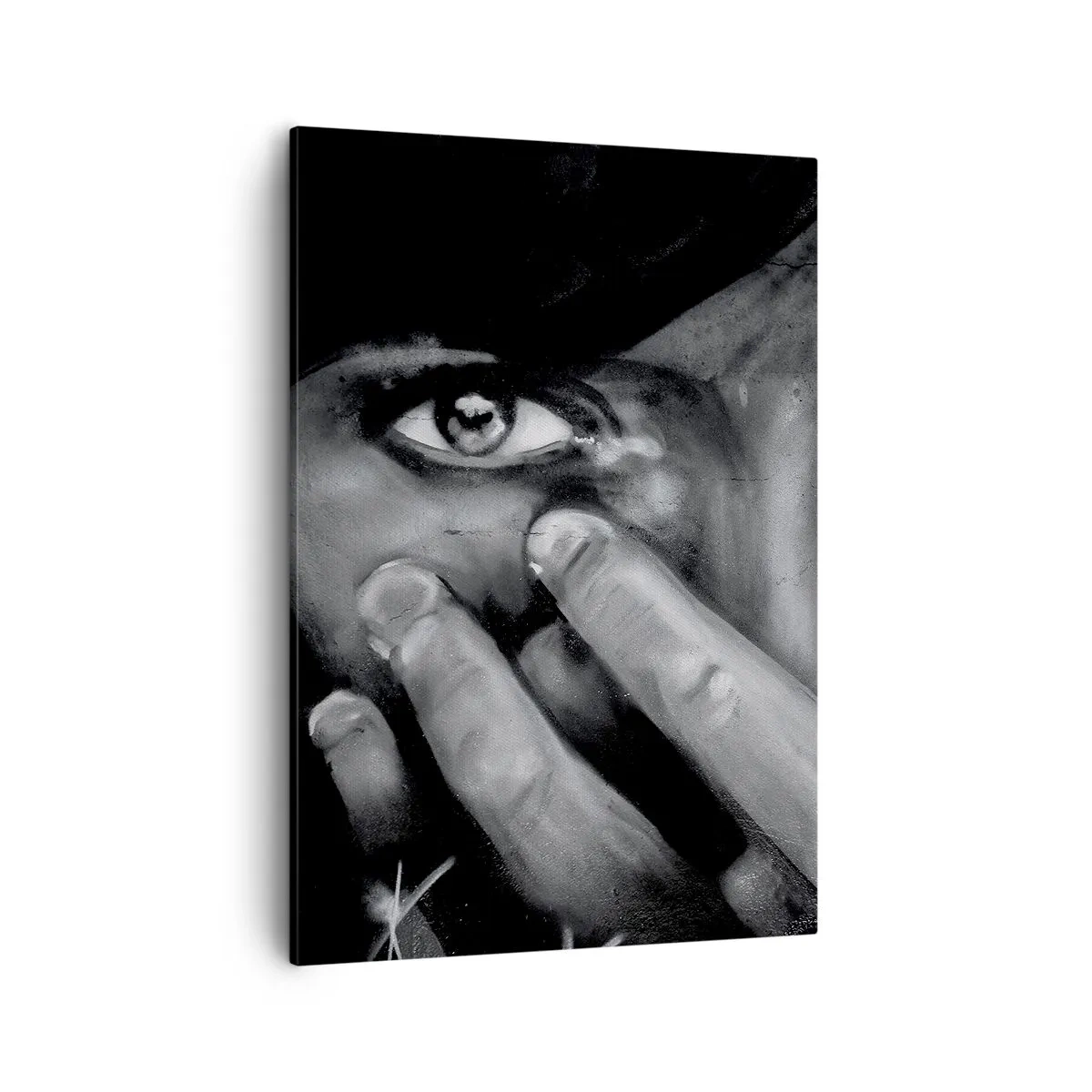 Impression sur toile - Image sur toile - Portrait en noir et blanc d'une femme se couvrant le visage avec ses mains. - 50x70cm - Je ne dirai pas qui a peint - Décoration murale moderne pour le salon et la chambre ARTTOR