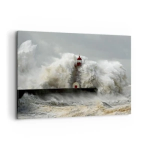 Impression sur toile - Image sur toile - Un phare entouré de vagues violentes pendant une tempête - 120x80cm - La colère de l'océan - Décoration murale moderne pour le salon et la chambre ARTTOR