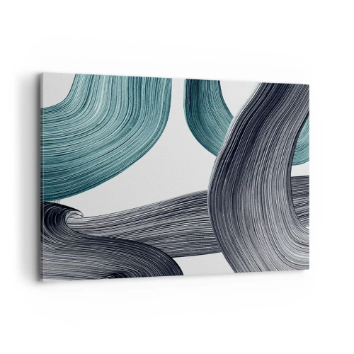 Impression sur toile - Image sur toile - Lignes abstraites fluides dans des tons de vert et de gris - 100x70cm - Sentiers émeraude et noirs - Décoration murale moderne pour le salon et la chambre ARTTOR