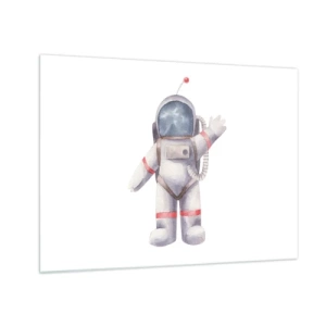 Impression sur verre - Image sur verre - Astronaute saluant dans l'espace - 70x50cm - C'est tout pour le moment! - Décoration murale moderne pour le salon et la chambre ARTTOR