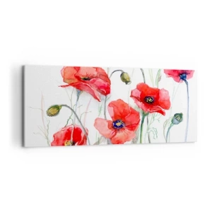 Impression sur toile - Image sur toile - Coquelicots à l'aquarelle sur un fond délicat - 120x50cm - Fleurs polonaises - Décoration murale moderne pour le salon et la chambre ARTTOR