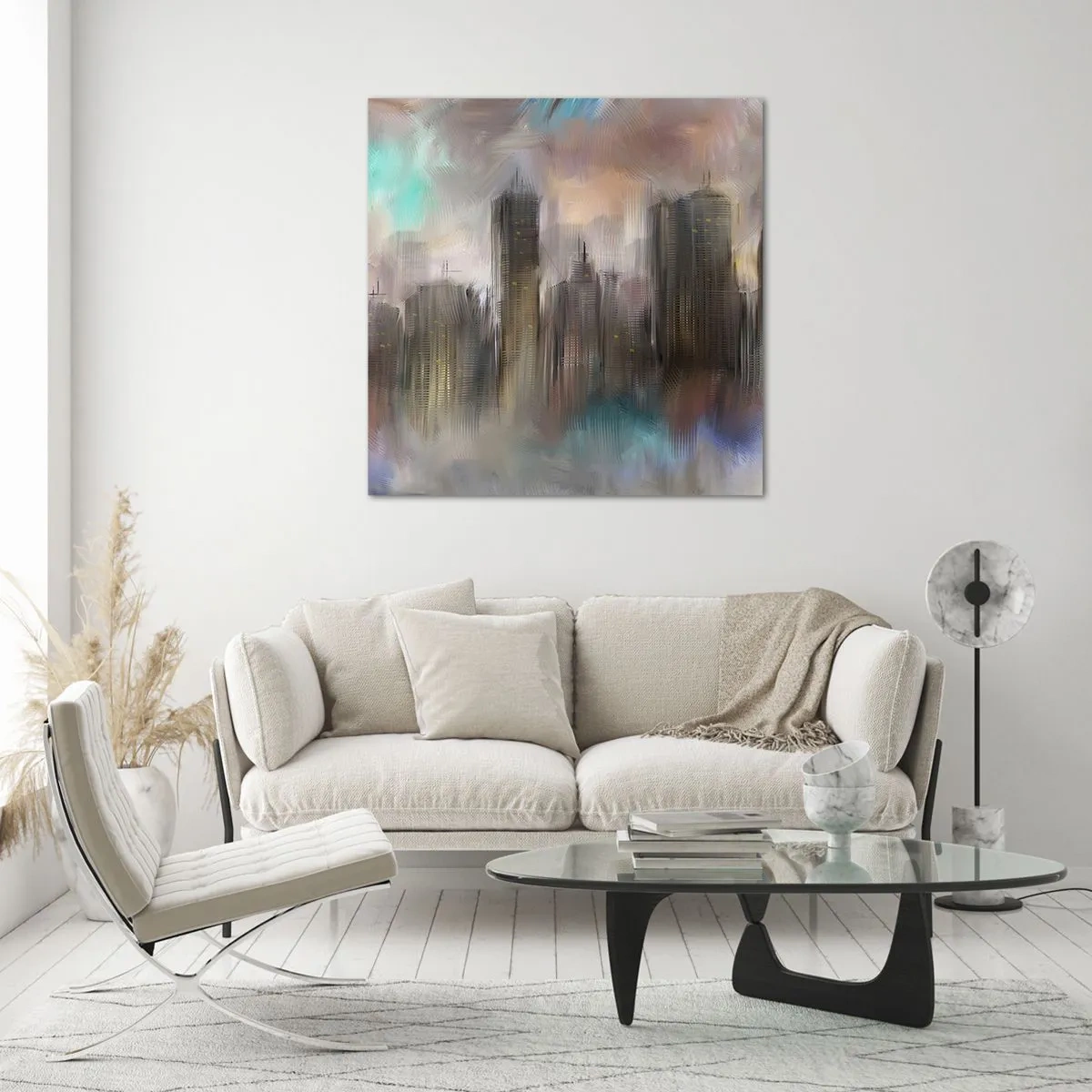 Impression sur verre - Image sur verre - Une composition d'acier, de pierre et de brouillard - 60x60 cm