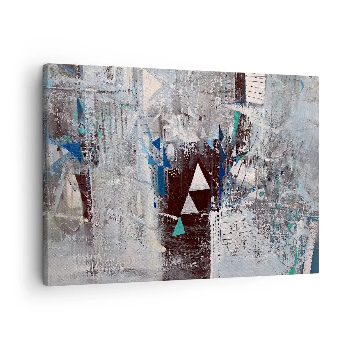 Impression sur toile - Image sur toile - Composition abstraite avec des triangles et des motifs géométriques - 70x50cm - Ordre prioritaire des triangles - Décoration murale moderne pour le salon et la chambre ARTTOR